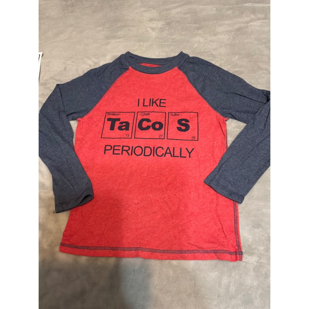 Arizona Jean Co Boys Red Navy I Like Tacos Periodically Raglan Tee Size M 10/12